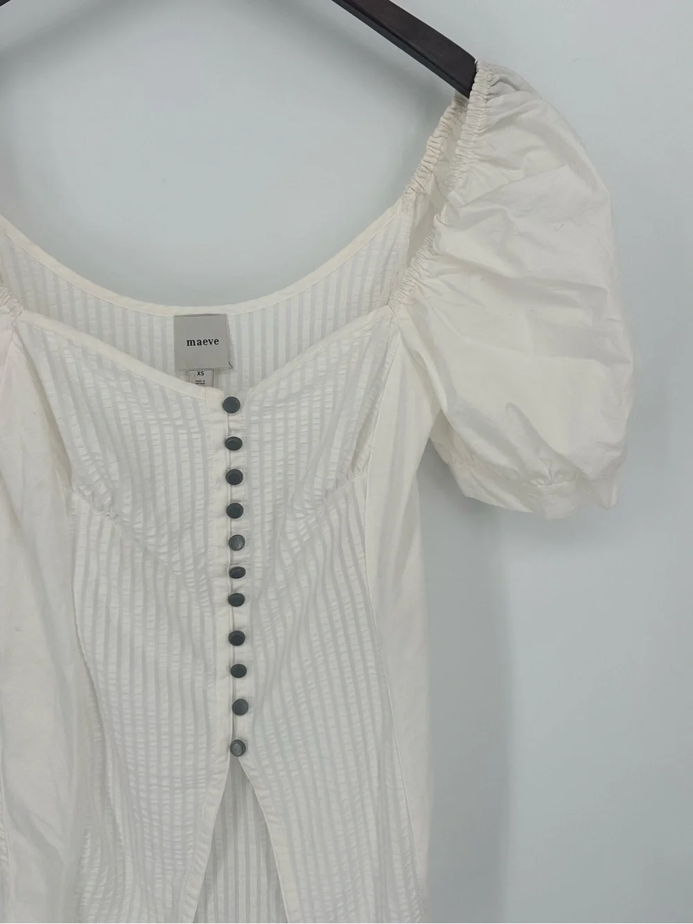 Anthropologie Maeve Puff-Sleeve Sweetheart Top Buttons White Size XS Blouse